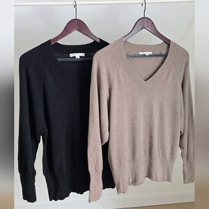 cleo V-Neck Sweater Duo - Black & Taupe